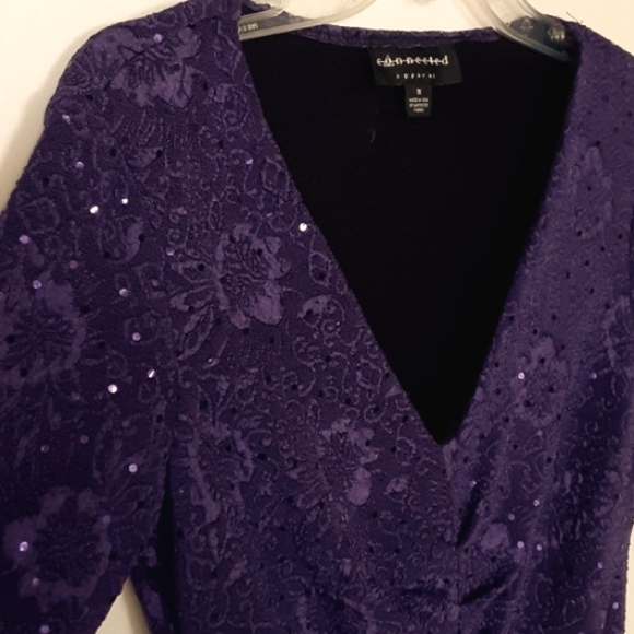 ⚡3/18 Connected Apparel knit sequined purple top mid-sleeve v neck Lk new! - Picture 2 of 7